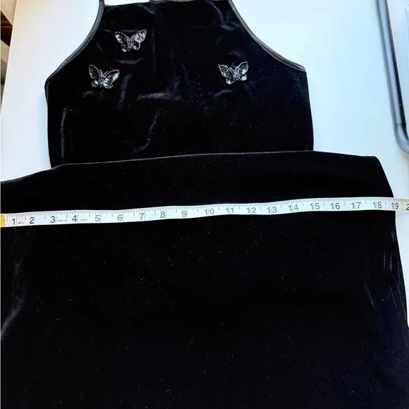 City Triangles Y2K 90s Black Velvet Maxi Dress Butterfly Beaded Side Slit - Picture 12 of 12